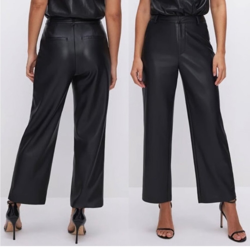 Good American Faux Leather Wide Leg Crop Trousers Pants Black Size 8/29 $185